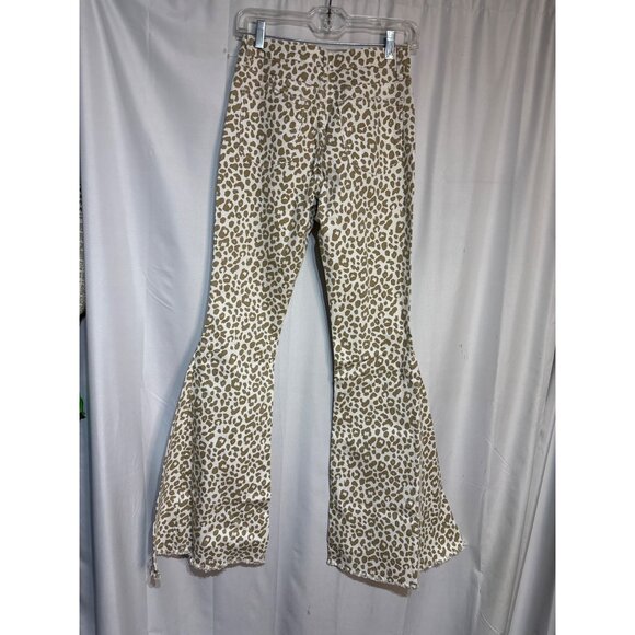 Leopard Print Flared Pants By Wisteria Lane - Womens M - Cotton Blend New - Picture 5 of 8